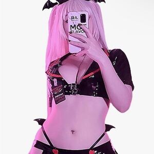 Moeflavor black and red nurse outfit sexy lingerie